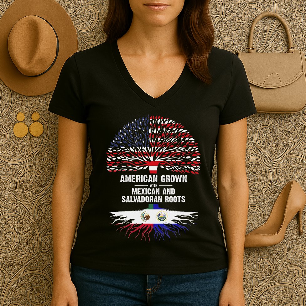 American Grown With Mexican Salvadoran Roots Women's V-Neck T-Shirt