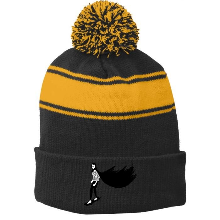 A Girl Walks Home Alone At Night Stripe Pom Pom Beanie