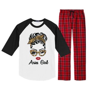 Aries Girl Woman Face Leopard Bandana Wink Eye Raglan Sleeve Pajama Set