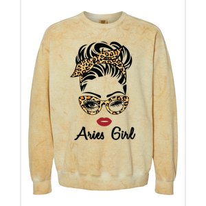 Aries Girl Woman Face Leopard Bandana Wink Eye Colorblast Crewneck Sweatshirt