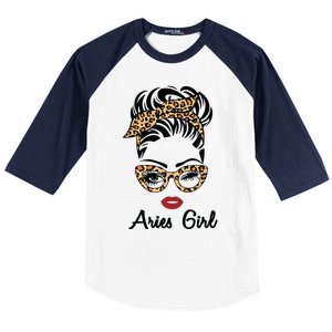 Aries Girl Woman Face Leopard Bandana Wink Eye Baseball Sleeve Shirt