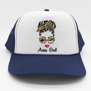 Aries Girl Woman Face Leopard Bandana Wink Eye Trucker Hat