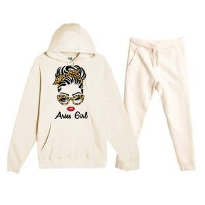 Aries Girl Woman Face Leopard Bandana Wink Eye Premium Hooded Sweatsuit Set