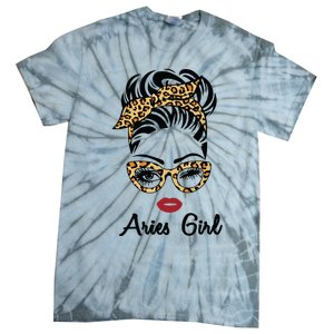 Aries Girl Woman Face Leopard Bandana Wink Eye Tie-Dye T-Shirt