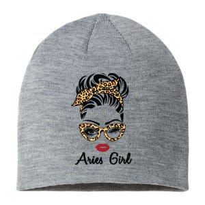 Aries Girl Woman Face Leopard Bandana Wink Eye Sustainable Beanie