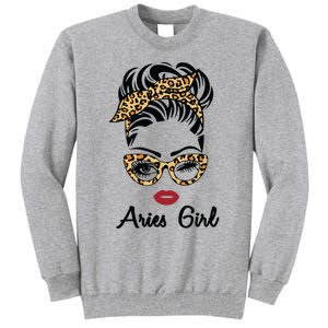 Aries Girl Woman Face Leopard Bandana Wink Eye Tall Sweatshirt