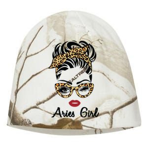 Aries Girl Woman Face Leopard Bandana Wink Eye Kati - Camo Knit Beanie