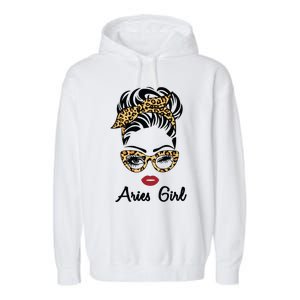 Aries Girl Woman Face Leopard Bandana Wink Eye Garment-Dyed Fleece Hoodie