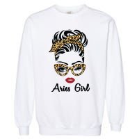 Aries Girl Woman Face Leopard Bandana Wink Eye Garment-Dyed Sweatshirt