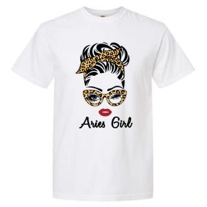 Aries Girl Woman Face Leopard Bandana Wink Eye Garment-Dyed Heavyweight T-Shirt