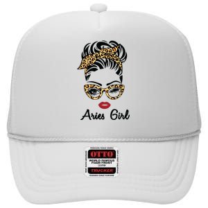 Aries Girl Woman Face Leopard Bandana Wink Eye High Crown Mesh Back Trucker Hat