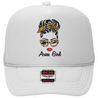 Aries Girl Woman Face Leopard Bandana Wink Eye High Crown Mesh Back Trucker Hat