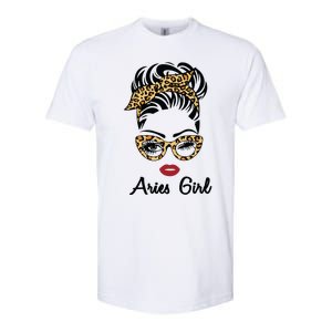 Aries Girl Woman Face Leopard Bandana Wink Eye Softstyle CVC T-Shirt