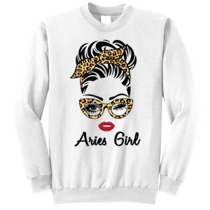 Aries Girl Woman Face Leopard Bandana Wink Eye Sweatshirt