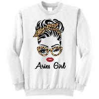 Aries Girl Woman Face Leopard Bandana Wink Eye Sweatshirt