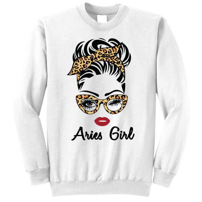 Aries Girl Woman Face Leopard Bandana Wink Eye Sweatshirt