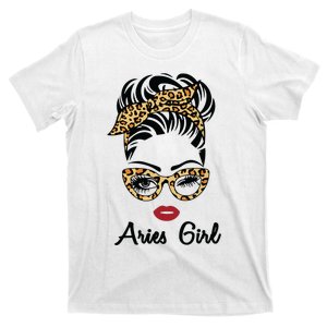 Aries Girl Woman Face Leopard Bandana Wink Eye T-Shirt