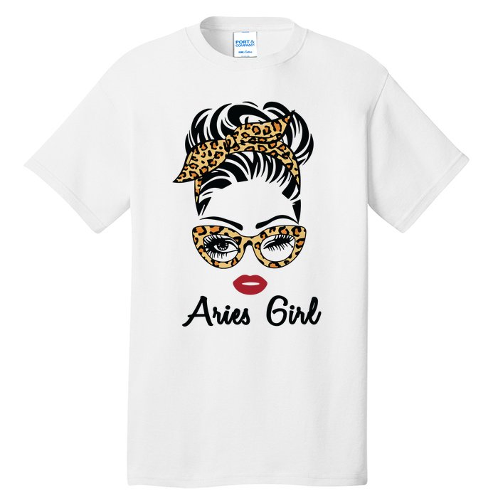 Aries Girl Woman Face Leopard Bandana Wink Eye Tall T-Shirt