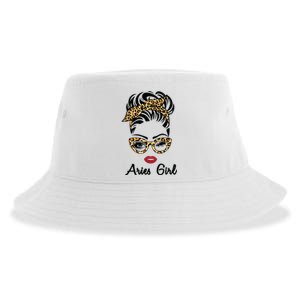 Aries Girl Woman Face Leopard Bandana Wink Eye Sustainable Bucket Hat