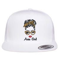 Aries Girl Woman Face Leopard Bandana Wink Eye Flat Bill Trucker Hat