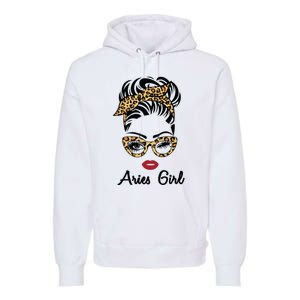 Aries Girl Woman Face Leopard Bandana Wink Eye Premium Hoodie