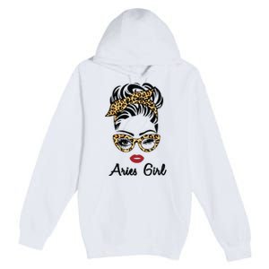 Aries Girl Woman Face Leopard Bandana Wink Eye Premium Pullover Hoodie