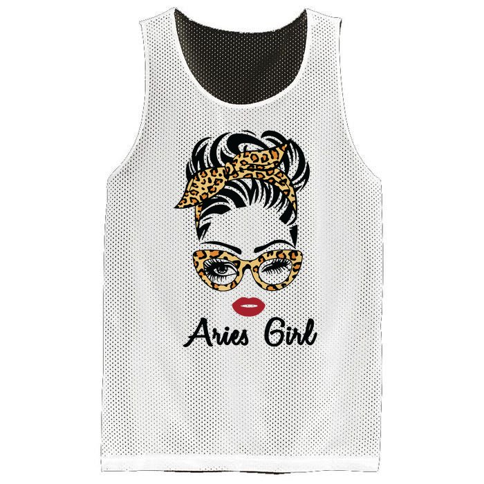 Aries Girl Woman Face Leopard Bandana Wink Eye Mesh Reversible Basketball Jersey Tank