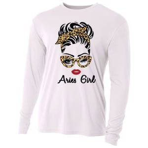 Aries Girl Woman Face Leopard Bandana Wink Eye Cooling Performance Long Sleeve Crew