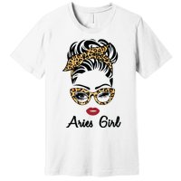 Aries Girl Woman Face Leopard Bandana Wink Eye Premium T-Shirt