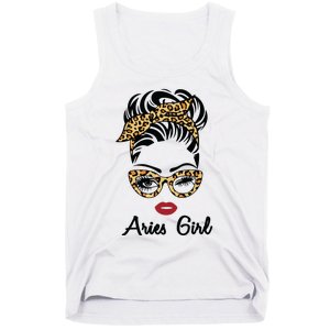 Aries Girl Woman Face Leopard Bandana Wink Eye Tank Top