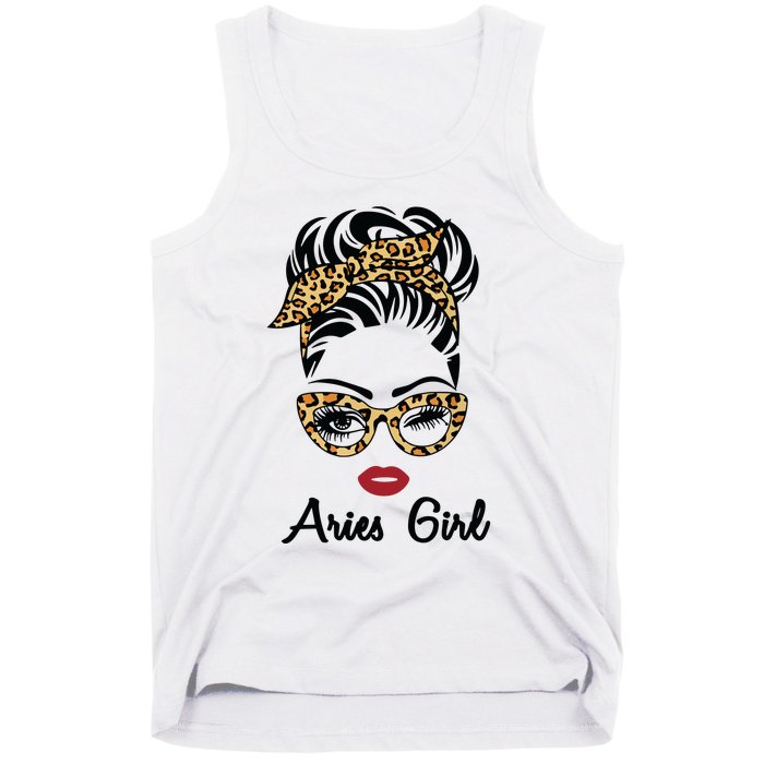 Aries Girl Woman Face Leopard Bandana Wink Eye Tank Top