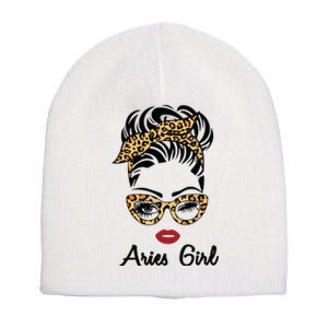 Aries Girl Woman Face Leopard Bandana Wink Eye Short Acrylic Beanie