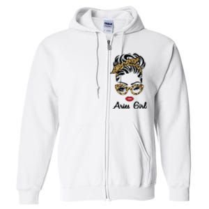 Aries Girl Woman Face Leopard Bandana Wink Eye Full Zip Hoodie