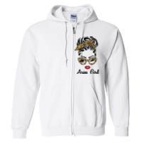 Aries Girl Woman Face Leopard Bandana Wink Eye Full Zip Hoodie