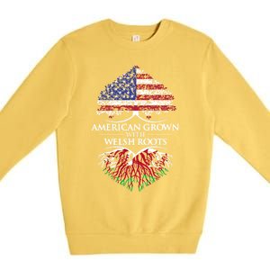 American Grown With Welsh Roots Heart Tree Flag Retro Funny Gift Premium Crewneck Sweatshirt