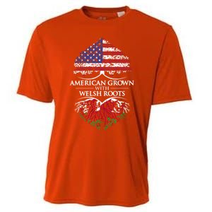 American Grown With Welsh Roots Heart Tree Flag Retro Funny Gift Cooling Performance Crew T-Shirt