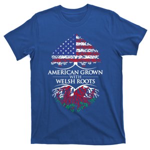 American Grown With Welsh Roots Heart Tree Flag Retro Funny Gift T-Shirt