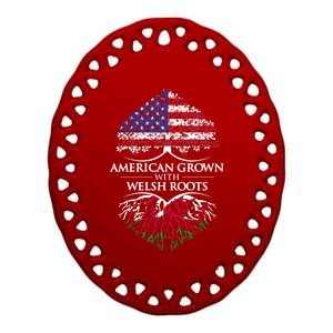 American Grown With Welsh Roots Heart Tree Flag Retro Funny Gift Ceramic Oval Ornament