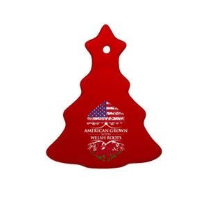 American Grown With Welsh Roots Heart Tree Flag Retro Funny Gift Ceramic Tree Ornament