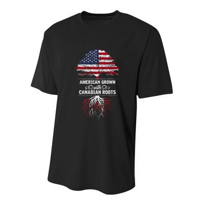American Grown With Canadian Roots Canada Gift Youth Performance Sprint T-Shirt