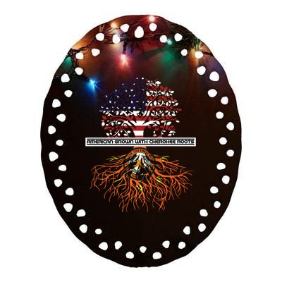 American Grown With Cherokee Roots Tribe Native American Ceramic Oval Ornament