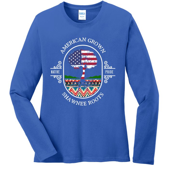 American Grown With Shawnee Tribe Roots Native Indian Pride Cool Gift Ladies Long Sleeve Shirt