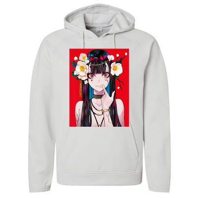 Anime Girl Waifu Japanese Aesthetic Kawaii Otaku Weeb Performance Fleece Hoodie