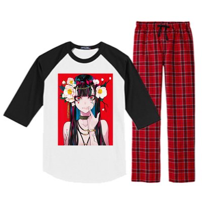 Anime Girl Waifu Japanese Aesthetic Kawaii Otaku Weeb Raglan Sleeve Pajama Set