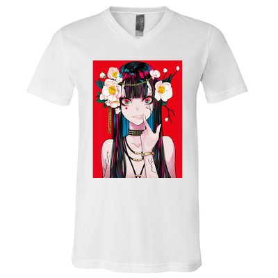 Anime Girl Waifu Japanese Aesthetic Kawaii Otaku Weeb V-Neck T-Shirt