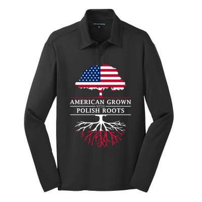 American Grown With Polish Roots Gift Poland Gift Silk Touch Performance Long Sleeve Polo