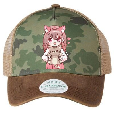 Anime Girl With Cat Kawaii Cat Lover Otaku Legacy Tie Dye Trucker Hat