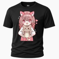 Anime Girl With Cat Kawaii Cat Lover Otaku Cooling Performance Crew T-Shirt