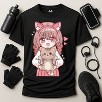 Anime Girl With Cat Kawaii Cat Lover Otaku Cooling Performance Crew T-Shirt