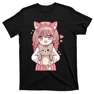 Anime Girl With Cat Kawaii Cat Lover Otaku T-Shirt